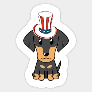 Funny dachshund dog is wearing uncle sam hat Sticker